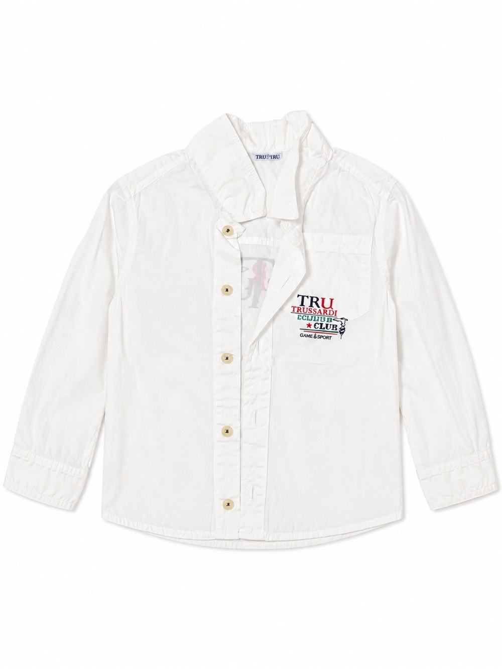Trussardi White Long-Sleeve Button-Down Shirt with Chest Logo
